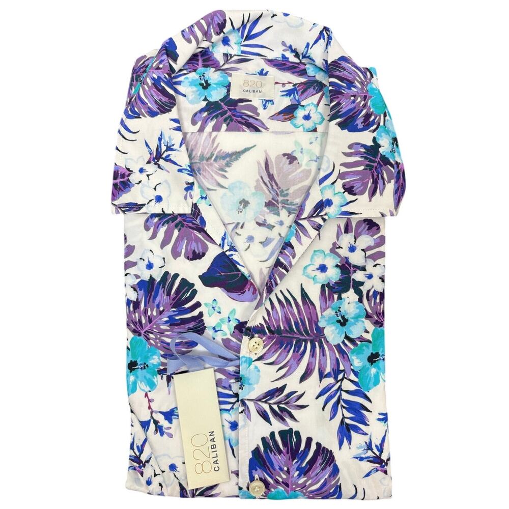 Caliban 820 Mens Tropical Shirt Floral Palm Print Button Down Beachy Island M